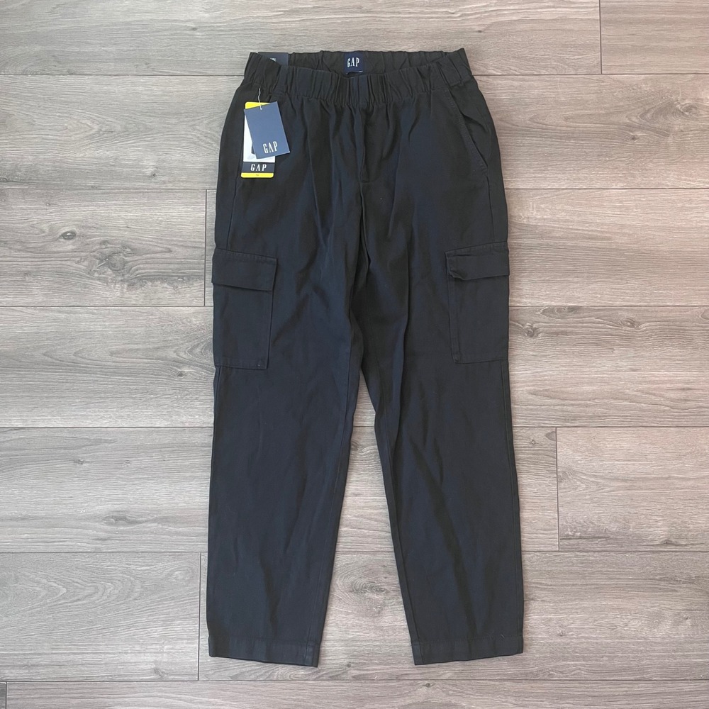 Gap Mens Twill Cargo Pants Black Elastic Waist Size Small 1826419